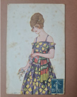 Cpa. Illustrateur. Jeune Femme Aux Bleuets. Année 1922 - Other & Unclassified