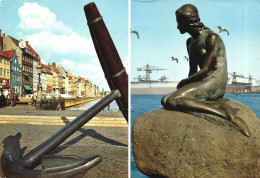 COPENHAGEN, MULTIPLE VIEWS, LITTLE MERMAID STATUE, ARCHITECTURE, CRANE, NYHAWN, MEMORIAL ANCHOR, DENMARK, POSTCARD - Danimarca