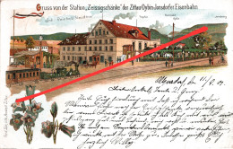 Litho AK Bahnhof Gasthof Zeissigschänke Zeissigschenke Zeisigschenke Olbersdorf Bertsdorf Oybin Jonsdorf Zittau Bahnpost - Bertsdorf-Hörnitz