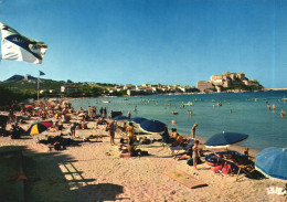 CALVI, CORSE, BEACH, ARCHITECTURE, UMBRELLA, BOAT, FRANCE, POSTCARD - Calvi