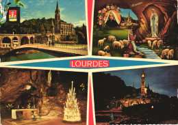 LOURDES, HAUTES PYRENEES, MULTIPLE VIEWS, ARCHITECTURE, BRIDGE, EMBLEM, PAINTING, FINE ARTS, SHEEP, FRANCE, POSTCARD - Lourdes