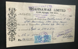 1953 Pakistan Received W.thanks Military Advisor To UK 2 Revenue Stamp - Pakistan