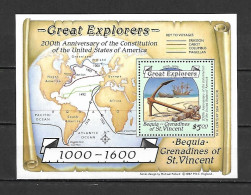 Bequia 1988 Great Explorers - The 200th Anniversary Of The Constitution Of The United States Of America MS MNH - St.Vincent (1979-...)