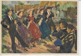 En Parcourant La Bretagne Illustration Signé Hormualk  Ar Rusen (danse) Biniaouer (joueur Cornemuse)Danseurs Robes  2sc - Bretagne