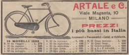 Bici ARTALE & C. - Listino Prezzi - 1922 Pubblicità - Vintage Advertising - Publicités