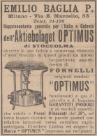 Fornelli Optimus - Emiglio Baglia P. - Milano - 1922 Pubblicità Epoca - Publicités