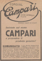 Cordial Campari Delizioso Liquore Da Dessert - 1922 Pubblicità Epoca - Publicités