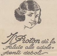 Il PROTON Dà La Salute Alle Adolescenti Deboli - 1923 Pubblicità Epoca - Pubblicitari