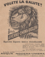 Liquore Ferro China Bisleri - Illustrazione Testa Leone - 1926 Pubblicità - Publicités