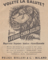 Liquore Ferro China Bisleri - Illustrazione Testa Leone - 1926 Pubblicità - Reclame