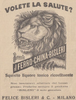 Liquore Ferro China Bisleri - Illustrazione Testa Leone - 1926 Pubblicità - Reclame