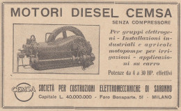 Motori Diesel CEMSA Saronno - 1931 Pubblicità Epoca - Vintage Advertising - Publicidad