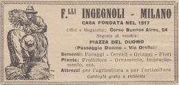 F.lli Ingegnoli - Milano - Attrezzi Per L'agricoltura - 1928 Pubblicità - Pubblicitari