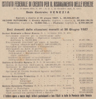 Istituto Federale Di Credito Per Risorgimento Di Venezia - 1927 Pubblicità - Reclame