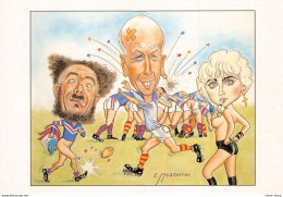 Illustrateur MUSTACCHI E. Humour - V. GISCARD D' ESTAING / MADONNA NUE & MUSTACCHI (autoportrait) Jouant Au Rugby  ♥♥♥ - Sátiras