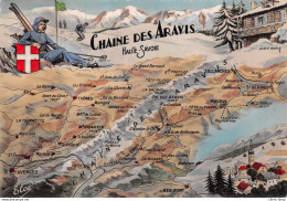 [74] Carte Géographique De La Haute Savoie - Chaine Des Aravis - Blason - Skieurs - André MARCY CPSM GF ± 1960 - ♥♥♥ - Other & Unclassified