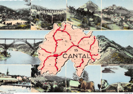 [15] CARTE CONTOUR GEOGRAPHIQUE DEPARTEMENT DU CANTAL - MULTIVUES CPSM ♥♥♥ - Sonstige & Ohne Zuordnung