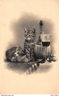 CHATS CHATONS  Près D'une Bouteille Et D'un Verre De Vin ( Cat, Katze, Gato ) Cpa 1945 ♥♥♥ - Chats