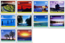 Guernsey Great Britain 2001 Landscapes Definitives Lighthouse Train Boat Set Of 10 Stamps MNH - Phares