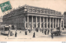 [33] BORDEAUX LE GRAND THÉÂTRE TRAMWAY ATTELAGE HIPPOMOBILE AVEC PUB CHOCOLAT LOUIT CPA 1917 ♠♠♠ - Bordeaux