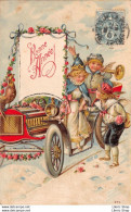 "BONNE ANNÉE"  ENFANTS AUTOMOBILE COQ TROMPETTE CPA Gaufrée 1908 - ♥♥♥ - New Year