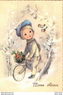 Nouvel An # Enfant # Bicyclette # Houx # Oiseaux # Dessin - "Bonne Année" Cpm GF 1971 Timbre Belge ♥♥♥ - New Year