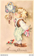 Bonne Année Nouvel An - Illustrateur Signé Illisible ◙ Vœux ◙ Enfant ◙ Horloge - Cpsm PF ± 1950 ♥♥♥ - New Year