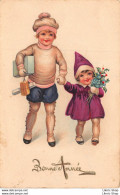 BONNE ANNÉE NOUVEL AN  # ENFANTS # FILLETTES # CADEAUX # HOUX  - ILLUSTRATEUR ? CPSM 1950 ♦♦♦ - New Year