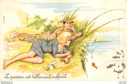 ILLUSTRATION CARRIERE -HUMORISTIQUE - PÊCHE -"LE POISSON EST TELLEMENT MÉFIANT" CPSM ♦♦♦ - Carrière, Louis