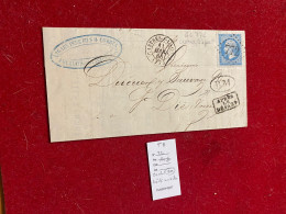 LETTRE 1868 - YT 22 - CASTRES SUR L’AGOUT GC 772 - CACHET BM - 1849-1876: Période Classique