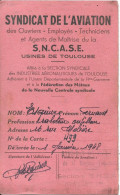 CARTE Du SYDICAT DE L'AVIATION   - USINES DE TOULOUSE - Lidmaatschapskaarten
