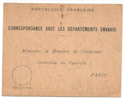 Grande Carte F M  " CORRESPONDANCE AVEC LES DEPARTEMENTS ENVAHIS " M 1623 I, N°69 (155x120) - Storia Postale