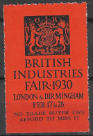  British Industries Fair 1930  London & Birmingham Vignette Cinderella Reklamemarke - Erinnofilie