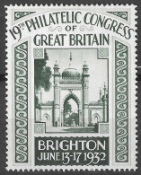United Kingdom Brighton 1932 " 19. Philatelic Congress Of Great Britain " Vignette Cinderella Reklamemarke - Erinnofilie