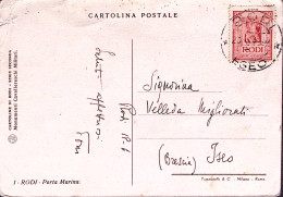 1936-RODI Porta Marina, Viaggiata Affrancata Egeo C.20 - Aegean