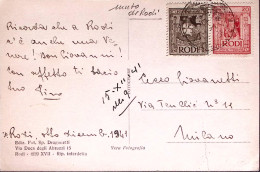 1941-RODI La Venere Rodia, Viaggiata, Affrancata Egeo C.10 E 20 - Aegean