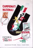 1954-CATANIA Campionati Universitari Annullo Speciale (2.5) Su Cartolina - Demonstrations