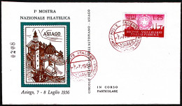 1956-ASIAGO 1 MOSTRA FILATELICA Annullo Speciale Rosso (7.7) Su Busta Non Viaggi - Exhibitions