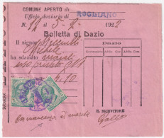1922-LEONI 2 C.10 Come MARCA BOLLO Su Bolletta Dazio Rogliano (5.2) - Marcofilie