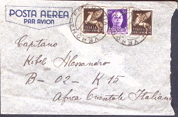 1940-B-02-K15 A.O.I. Destinatario In Codice Su Busta Verona (1.7) Su Posta Aerea - Marcofilie