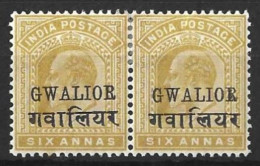 INDIA...." GWALIOR..".....KING EDWARD VI...(1901-10..).......6a X PAIR......SG56A......MH... - Gwalior