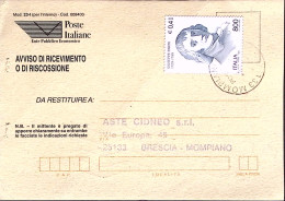 1999-Morte Giuseppe Parini Lire 800 Isolato Su Avviso Ricevimento - 1991-00: Poststempel