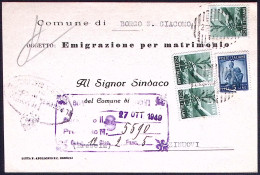 1949-annullo Muto Di Borgo San Giacomo Su Cartolina Comunale Affrancata Con 4 Va - 1946-60: Poststempel