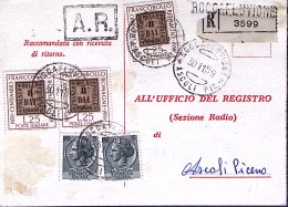 1959-FR.LLI ROMAGNE Tre Lire 25 + Siracusana Coppia Lire 5 Su Cartolina Raccoman - 1946-60: Poststempel