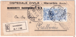 1953-LEONARDO Lire 60 Isolato Su Piego Raccomandato Manerbio (27.8) - 1946-60: Poststempel