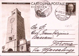 1933-CARTOLINA POSTALE RP Littoria Torre Del Palazzo Comunale RISPOSTA Viaggiata - Stamped Stationery