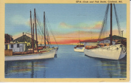 Crab And Fish Boats, Crisfield,  Maryland U S Dock Boats Building Bottom Of The Orange Sky Post 1950 Stamp 2sc - Autres & Non Classés