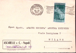 1947-REPUBBLICHE MEDIOEVALI Lire 3 Isolato Su Cartolina Napoli (18.3) - 1946-60: Poststempel