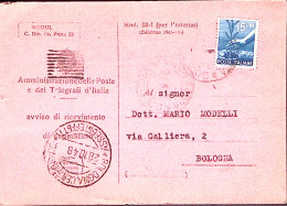 1948-AVVISO RICEVIMENTO (mod 53-l Anno1941) Con Stemma Del Regno Ricoperto Affra - 1946-60: Poststempel