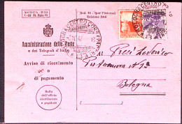 1947-AVVISO RICEVIMENTO (mod 53-I1946 Cartoncino Rosa) Con Stemma Luogotenenzial - 1946-60: Poststempel